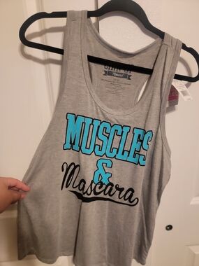 Chin Up Apparel Gray Muscle Tee with Blue and Black Print